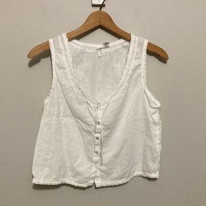 Joie White Linen Button Up Tank Top Prairie Cottagecore